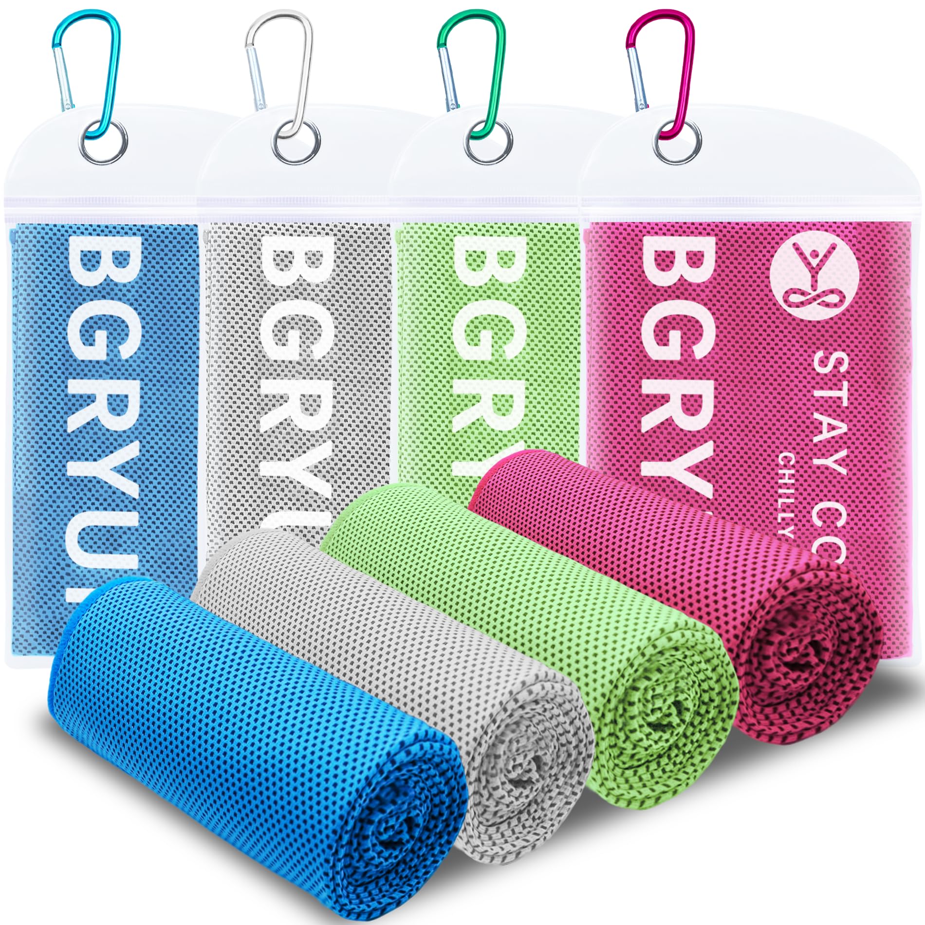 4 Pack Cooling Towel (40"x12"), Ice Cool for Neck, Soft Breathable Chilly Towel, Microfiber Towels for Yoga, Sport, Running, Workout, Gym, Camping, Fitness, Workout & More Activities