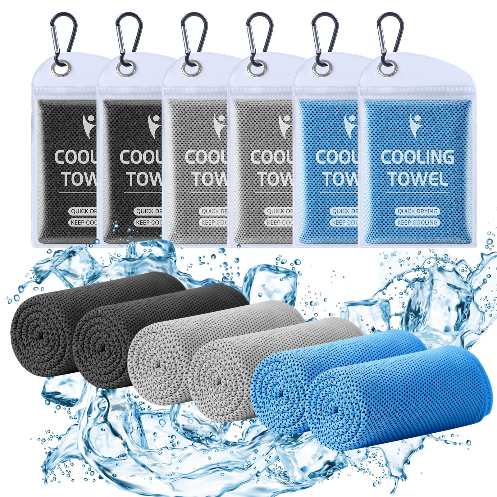 Clothirily 6 Pack Cooling Towels, 40x12 Breathable Gym Towel for Neck Face | 6 Pack Set, Instant Cooling Effect, Breathable Microfiber, For Gym Yoga Camping Running, Quick-Dry&Reusable, Fits Neck&Face