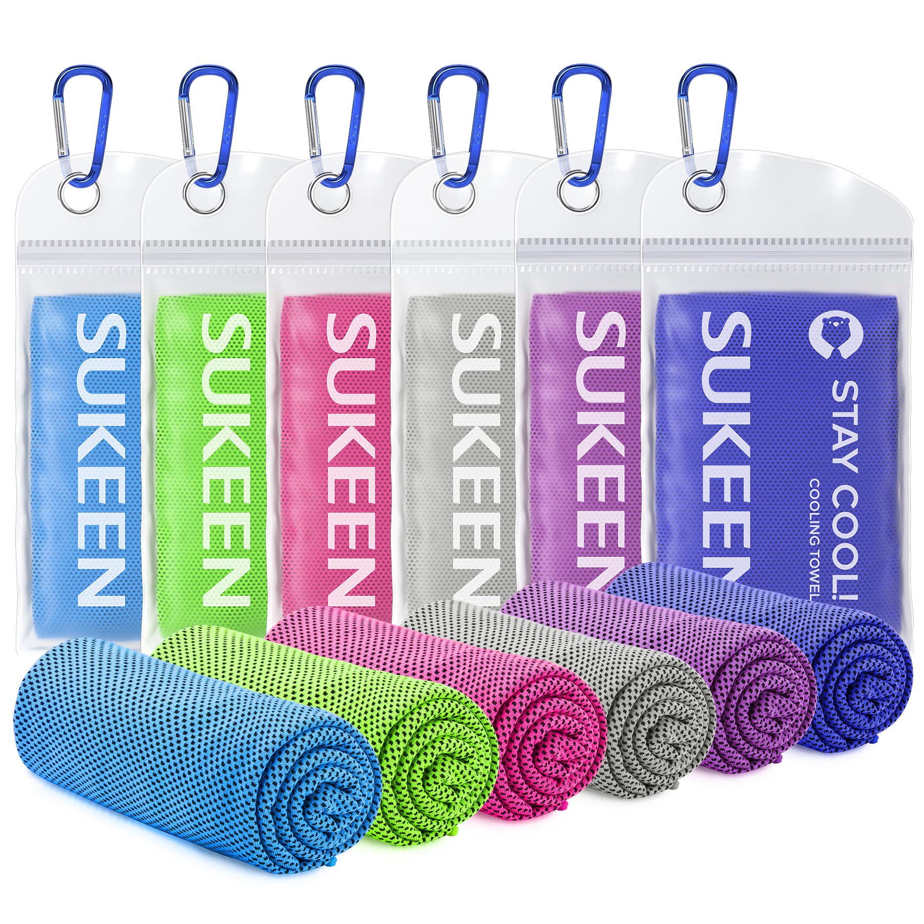 Sukeen Cooling Towels 6 Pack (40"x12"), Cooling Towels for Neck and Face, Quick Dry Sport Camping Cooling Towel, Cold Towel for Hot Weather