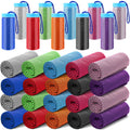 Peryiter 20 Pack Bulk Cooling Towels for Neck and Face Ice Towel Quick Drying Sweat Towels Breathable Portable Yoga Towels with Storage Lanyard Bottle for Fitness Yoga 10 Colors (39 x12 Inches)