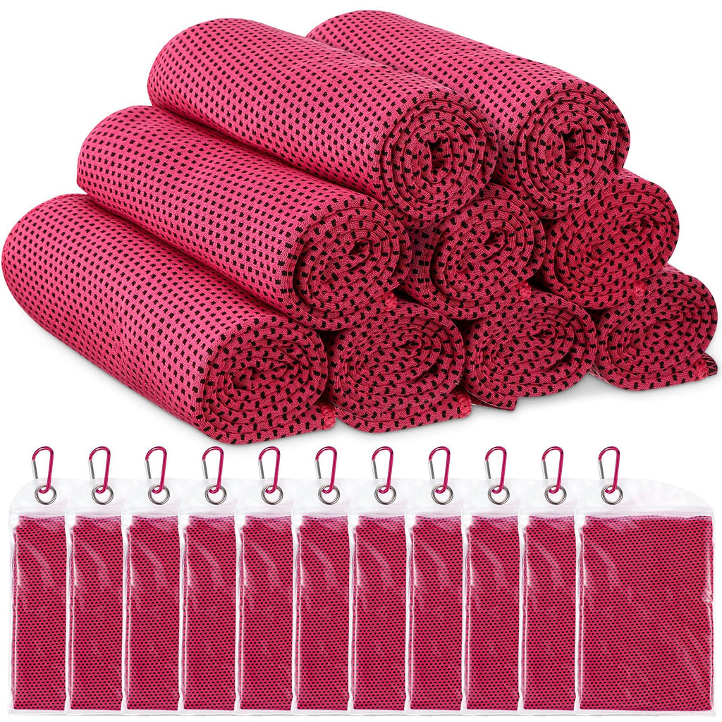 Redbaker 20 Pack Cooling Towels, 40"x12" Ice Breathable Soft Chilly Sweat Rag with Bags for Neck and Face Yoga Gym Running Golf Workout Sports Camping(Rose Red)
