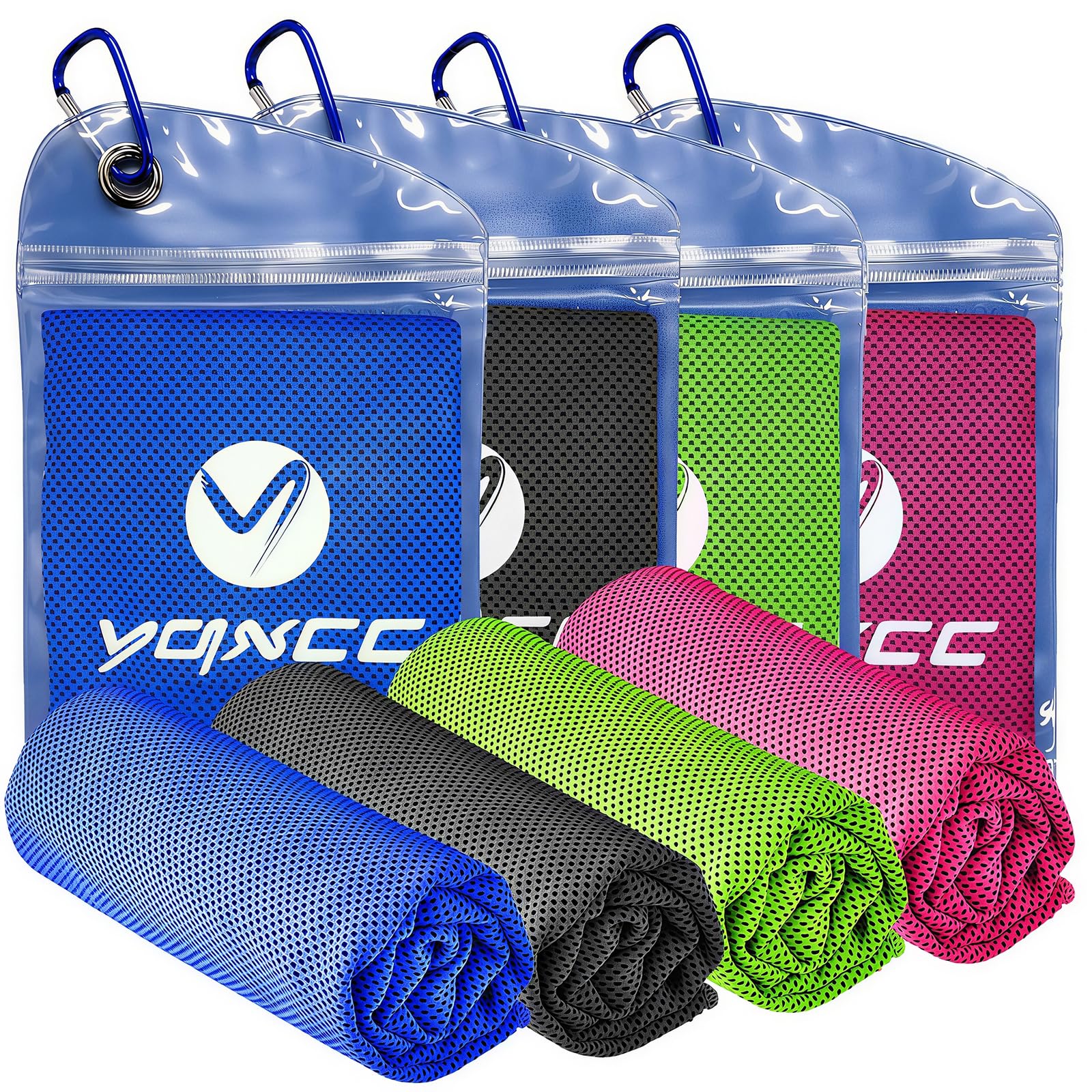 YQXCC 4 Pack Cooling Towels (40"x12"), Ice Cool for Neck & Face | Soft Breathable Microfiber, Instant Cool Sports Towel for Gym, Yoga, Golf, Running, Camping, Outdoor Activities & Hot Weather