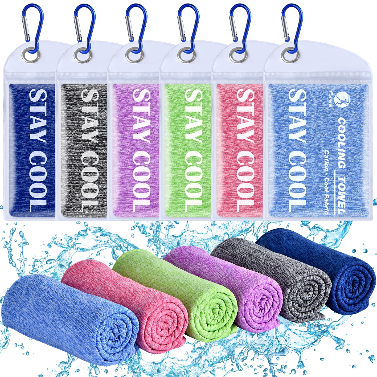 Cooling Towels - 6 Pack Cooling Towel (40"x12"), Ice Gym Towels for Working Out, Microfiber Cooling Towels for Neck and Face, Yoga Towel for Home Gym, Workout & More Activities