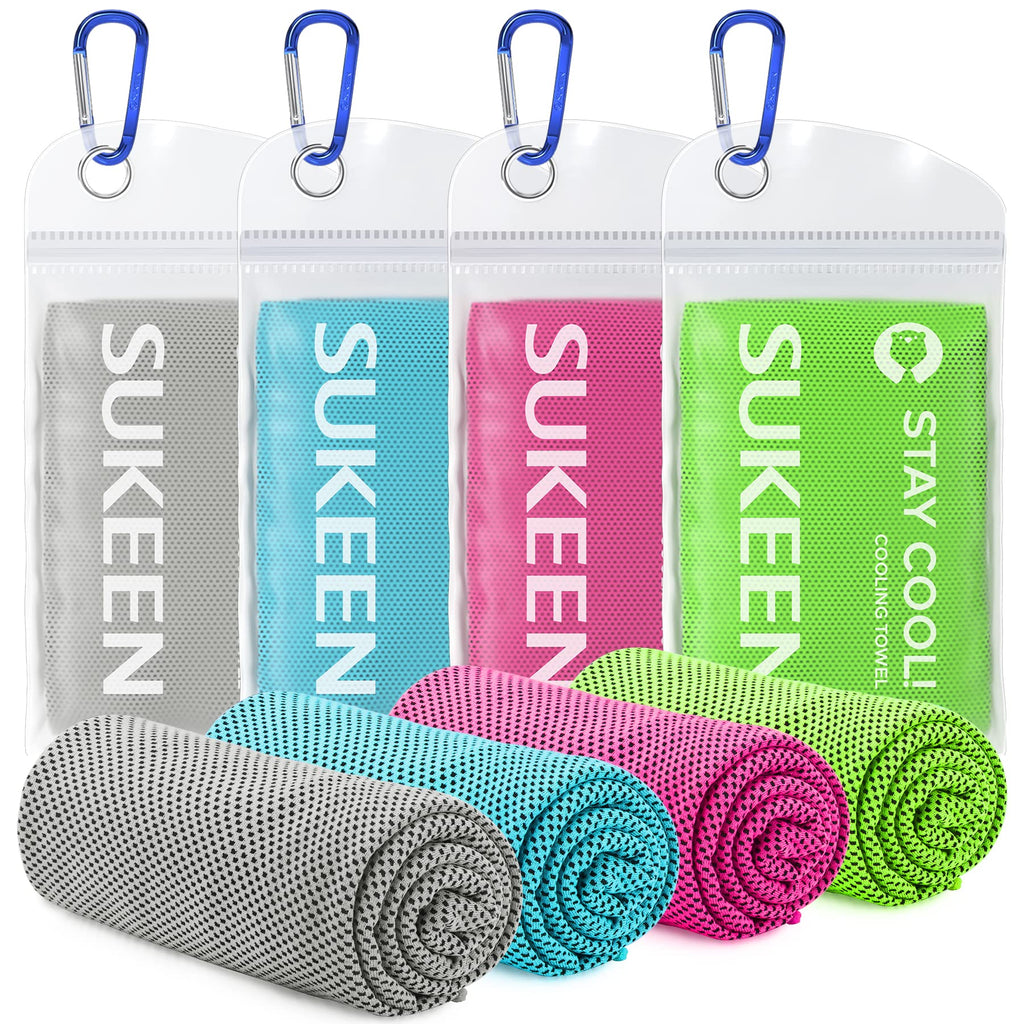 Sukeen 4 Pack Cooling Towels (40"x12") for Neck and Face Instant Cooling | Stay Cool in Hot Weather,Versatility,Soft,Breathable,Durability for Sports,Outdoor activities,Summer works in heat