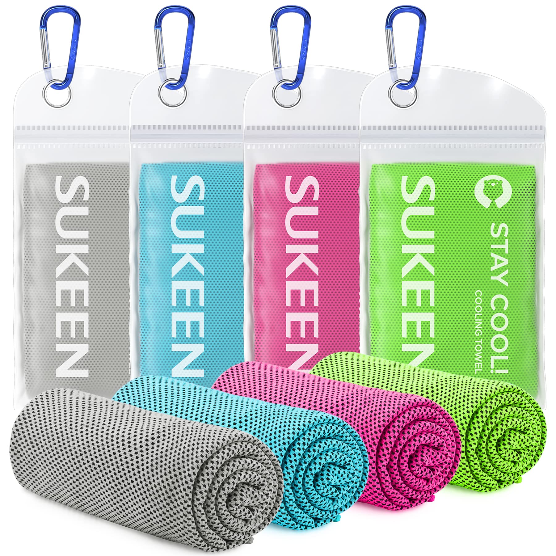 Sukeen 4 Pack Cooling Towels (40"x12") for Neck and Face Instant Cooling | Stay Cool in Hot Weather,Versatility,Soft,Breathable,Durability for Sports,Outdoor activities,Summer works in heat