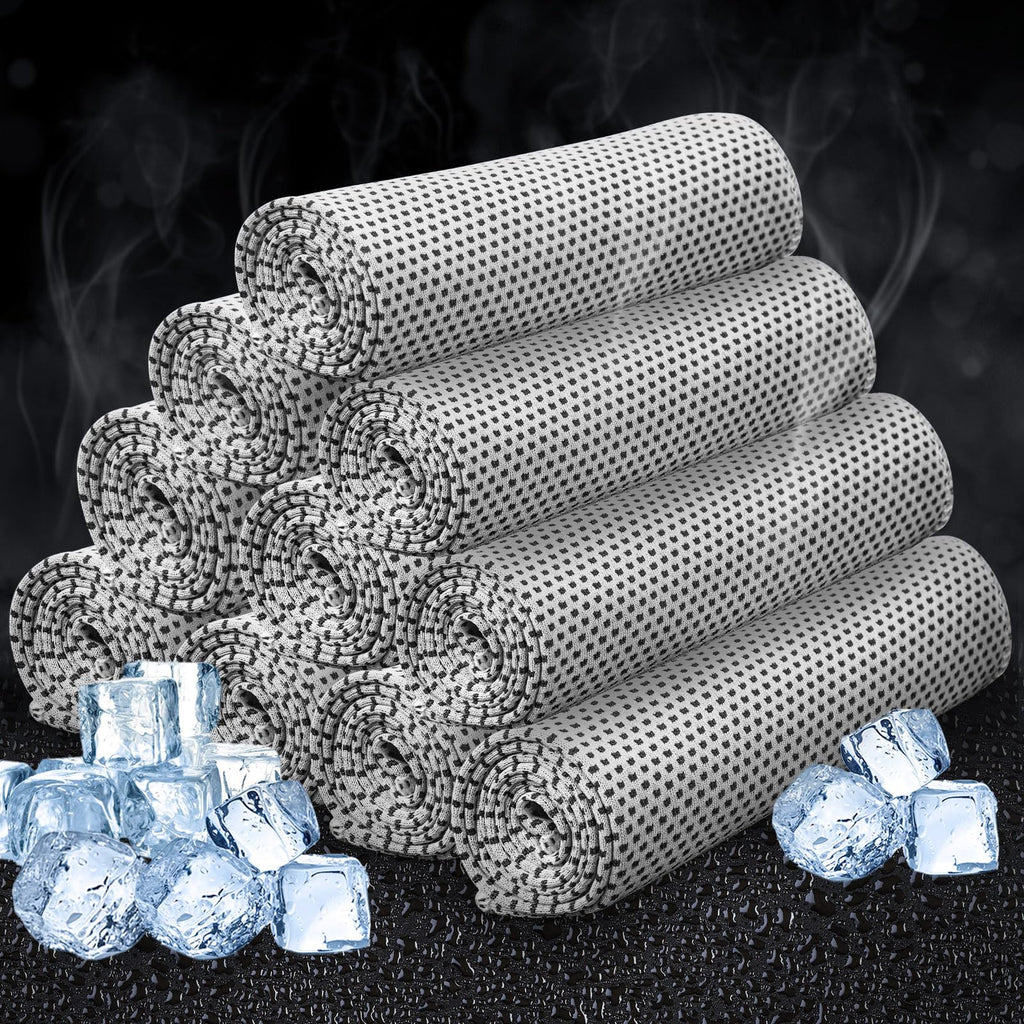 Honoson 10 Pcs Cooling Towel Bulk - Neck & Face Cool Chilly Towels Microfiber Breathable Sport Sweat Rag for Gym, Yoga, Travel, Camping, Running, Outdoor (Grey)