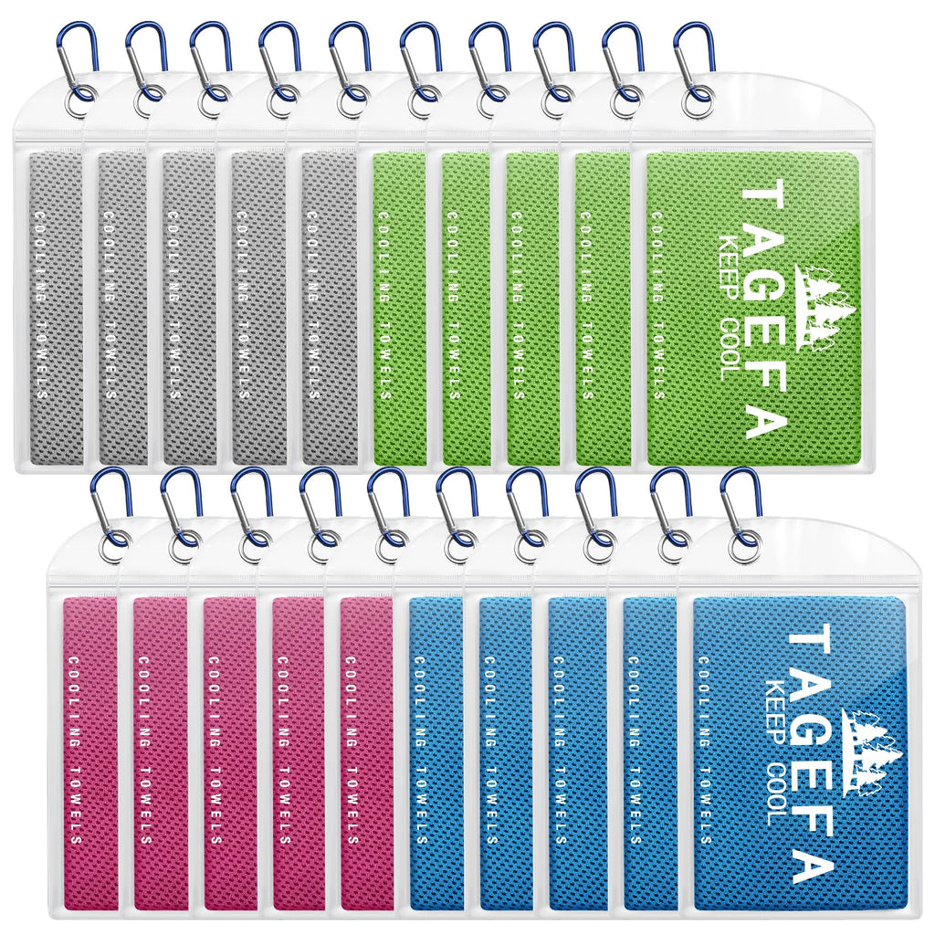Cooling Towels 20 Pack, 40"x 12" Cooling Rags Neck Wraps for Sports with Carrying Pouch, Gym Cooling Neck Towels for Hor Weather, Sweat, Fitness, Travel