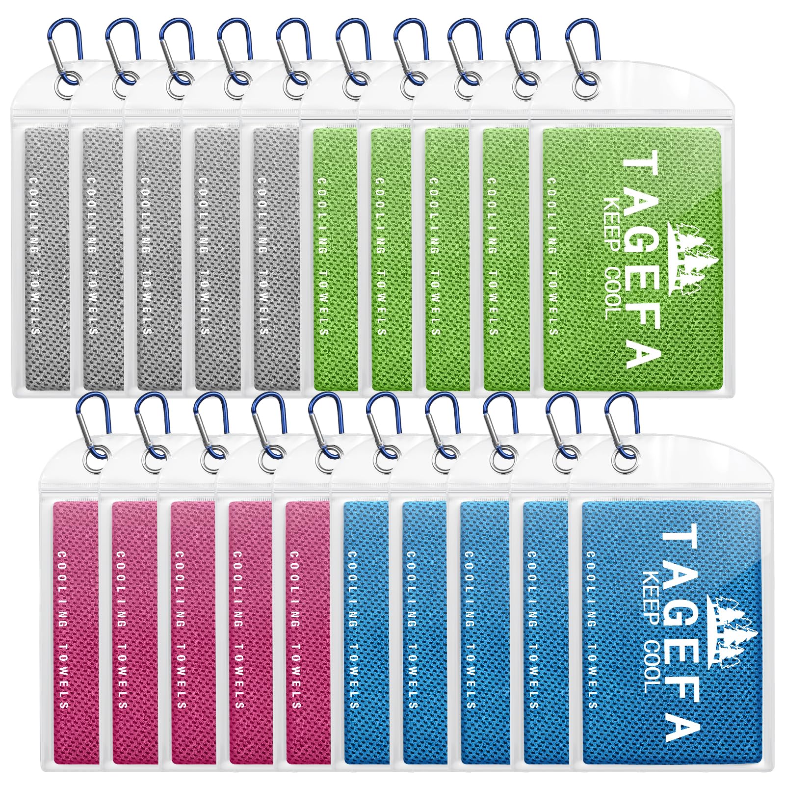 Cooling Towels 20 Pack, 40"x 12" Cooling Rags Neck Wraps for Sports with Carrying Pouch, Gym Cooling Neck Towels for Hor Weather, Sweat, Fitness, Travel