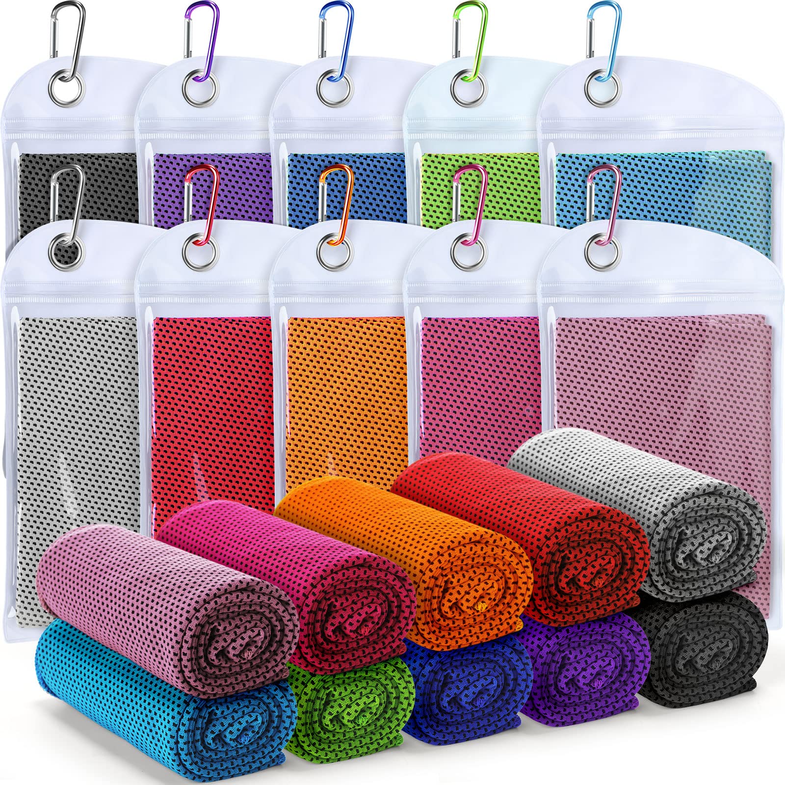 Honoson 20 Packs Cooling Towel Ice Towel Microfiber Sports Towel Breathable Chilly Towel with Bag Wet Towel for Neck Men Women Stay Cool Yoga Gym Golf Workout Travel Camping Beach Accessories