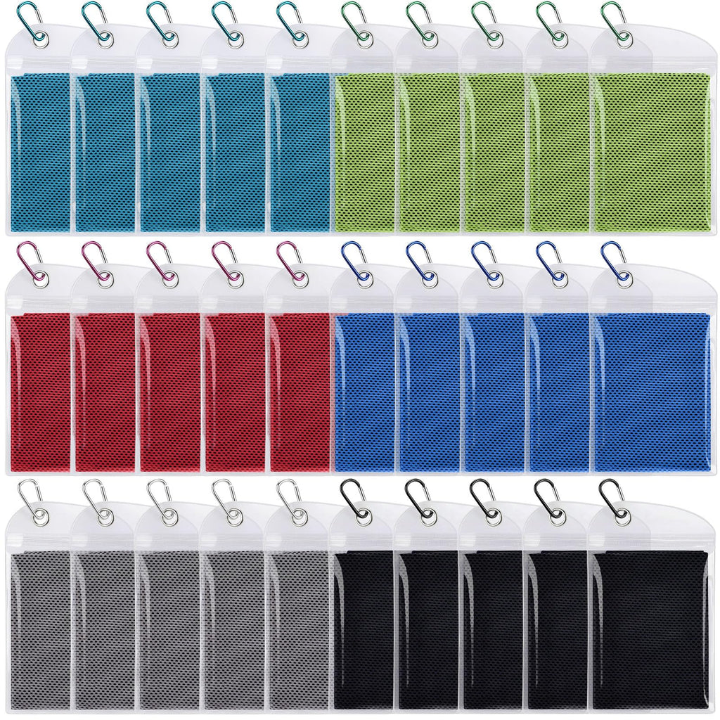 Honoson 30 Pack Cooling Towels for Neck and Face, 27 x 16 Inch Cool Chilly Towels, Microfiber Reusable Sweat Rag with Pouch for School Sport Team, Athlete, Gym, Workout and Outdoor Use (Classic Color)