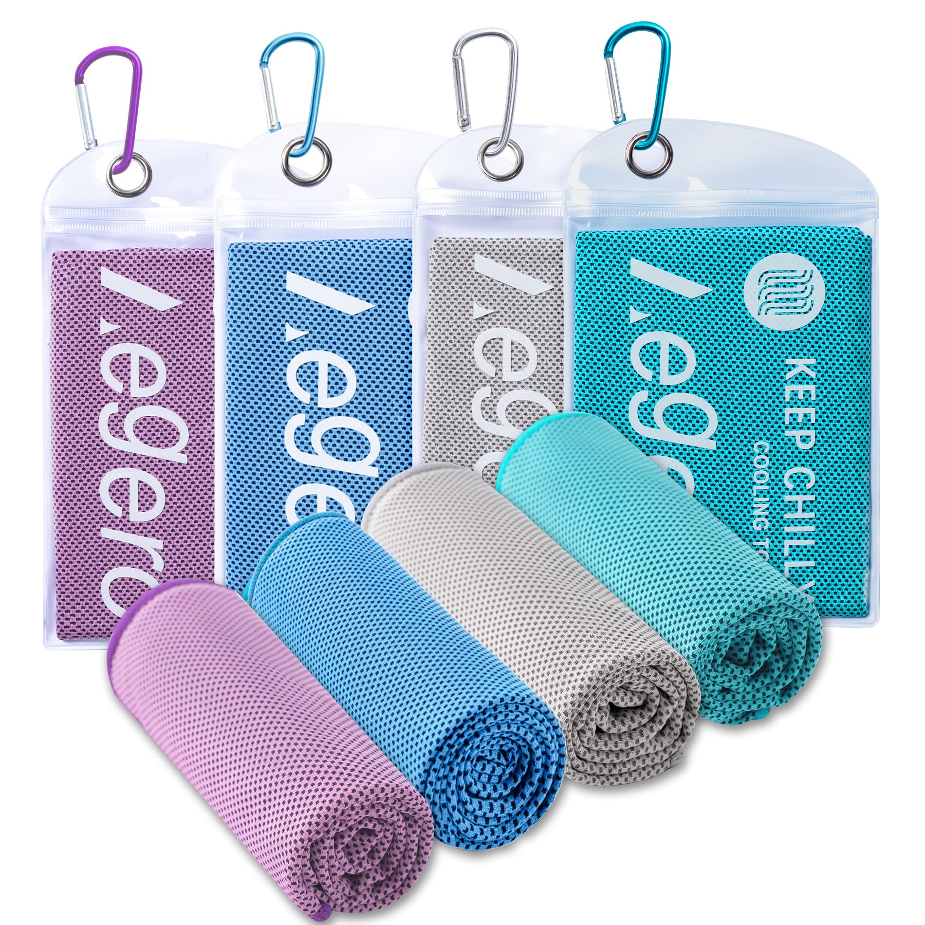 4Pack Cooling Towel 40"x12" Cooling Neck Wraps,Soft Breathable ChillyTowel | IceTowel, Microfiber Towels for Yoga, RunninGym, Camping, Fitness, Workout & More Activities
