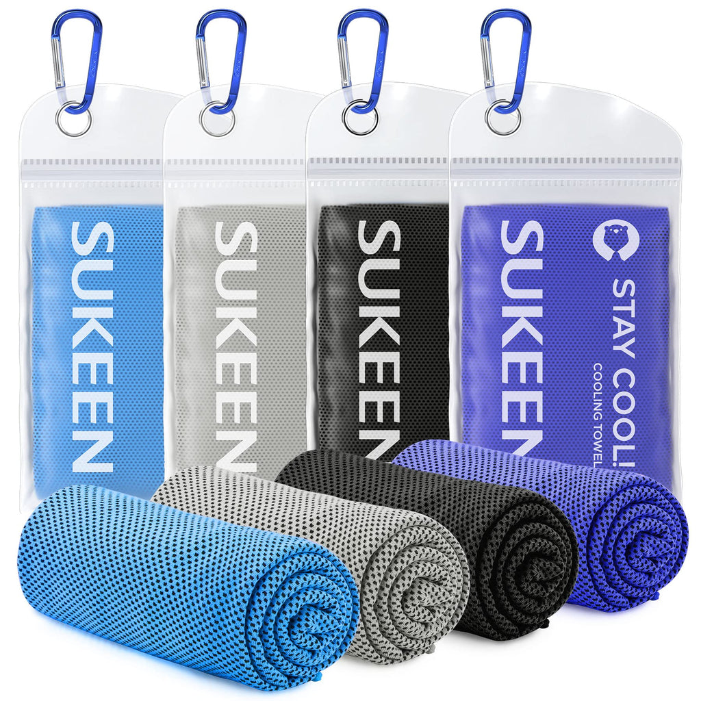 Sukeen 4'lü Soğutucu Havlu Seti (40"x 12"), Soğutucu Boyun Sargısı, Yumuşak Buz Havlusu | Hafif, Nem Emici, Uzun Süre Kalıcı, Nefes Alabilir File Kumaş; Spor, Açık Hava, Yoga, Tenis, Golf, Koşu, Spor Salonu, Kamp, Üniversite, Seyahat için