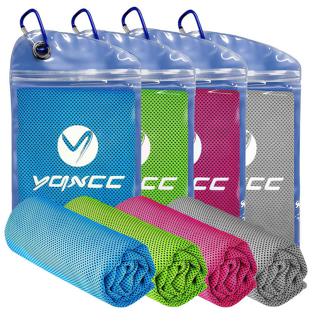 YQXCC 4 Pack Cooling Towels, 40"x12", Ice Cool Towels for Neck & Face | Soft Breathable Microfiber, Instant Cooling Neck Wraps for Yoga, Golf, Gym, Running, Hiking, Camping & Hot Weather Activities
