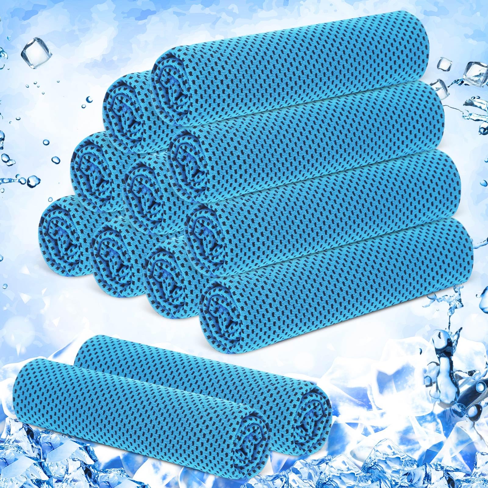 Hosuly 12 Pieces Cooling Towels, 40 x 12 Inch Ice Cool Towel for Neck and Face Microfiber Soft Breathable Chilly Rags for Yoga, Sports, Golf, Gym, Running, Workout(Light Blue)