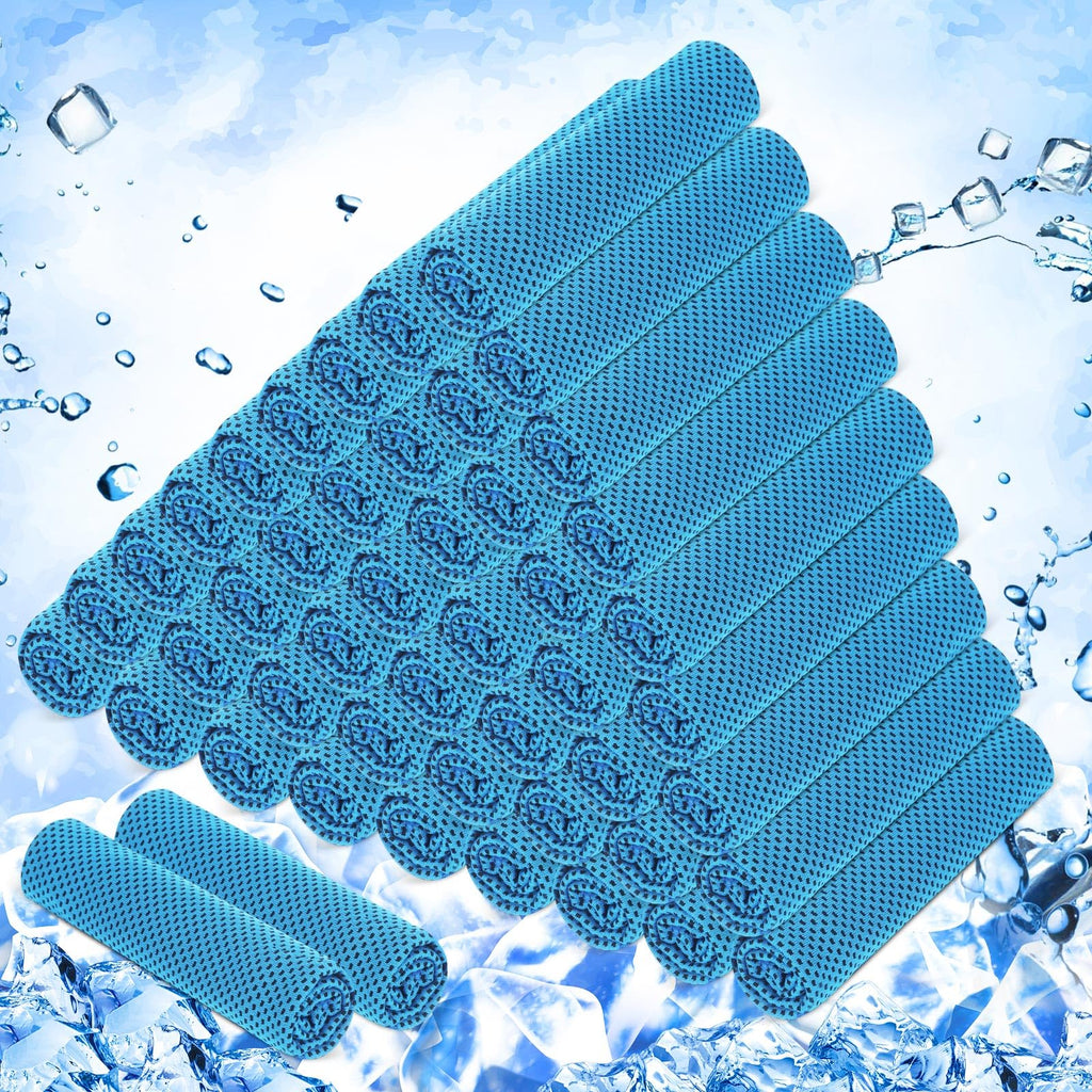 Hosuly 50 Pack Cooling Towels, 40"x12" Yoga Towels Ice Breathable Soft Chilly Sweat Rag Microfiber Workout Rags for Neck and Face for Gym Golf Sport Running(Light Blue)