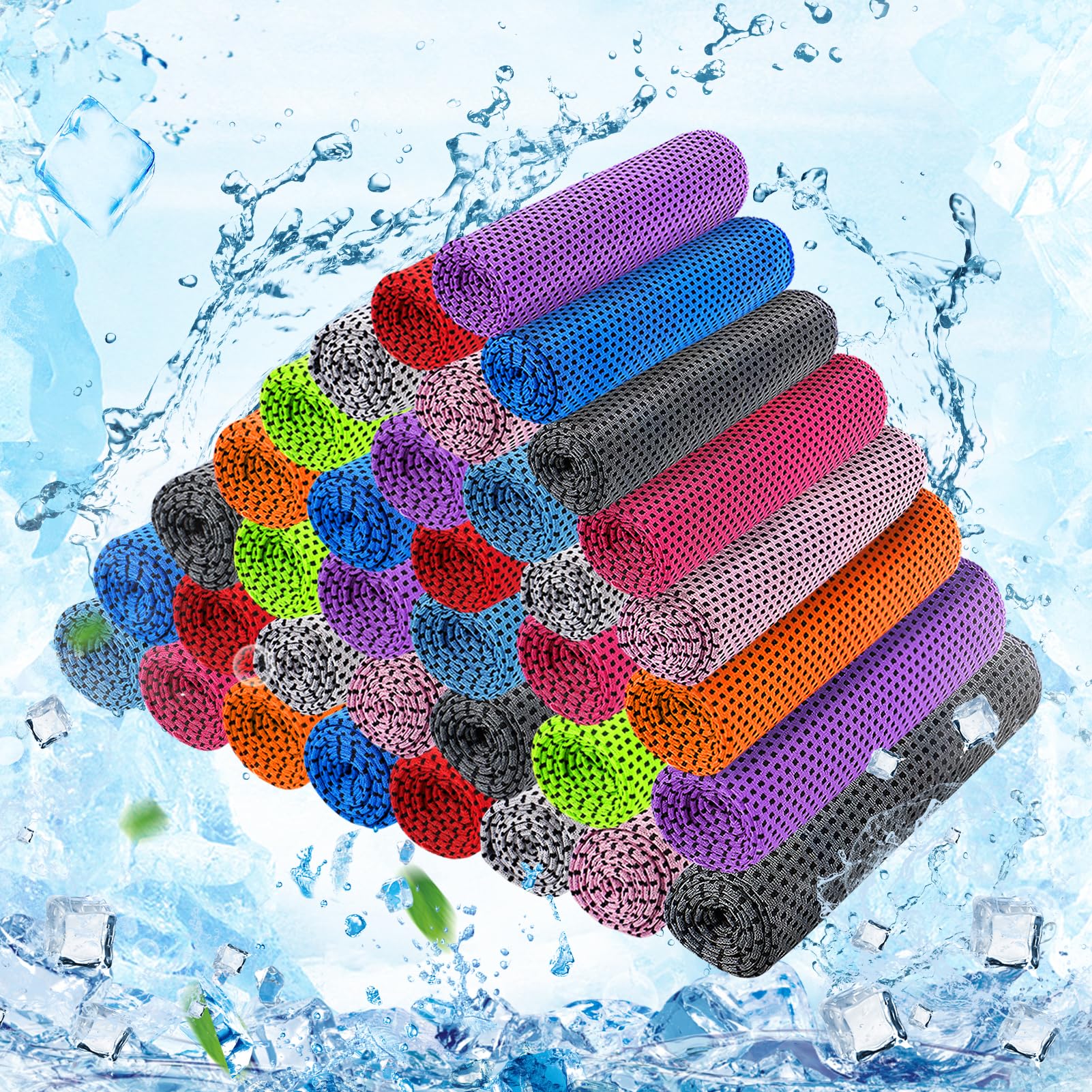 50Packs 31"x12" Bulk Cooling Towels for Neck and Face Hot Weather, 10Colors | MADHOLLY Breathable Cooling Neck Wraps, Sweat Towel Rags for Workout, Gym, Yoga, Camping, Summer Essentials