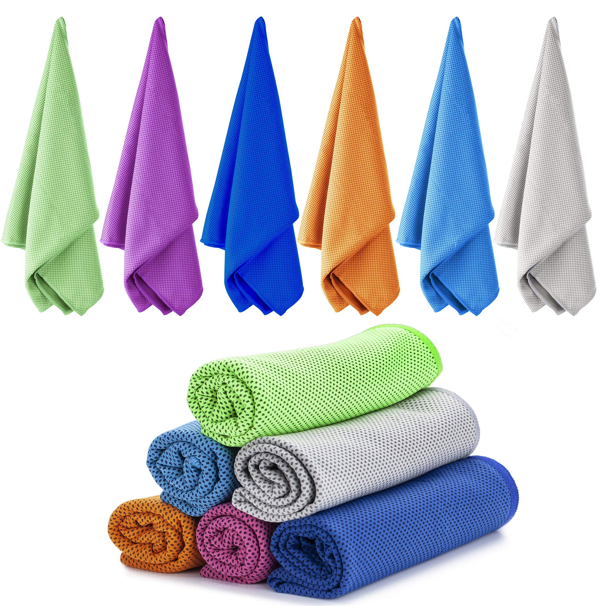 Cooling Towels for Neck and Face 6 Pack,Ice Towel for Yoga Gym Golf | Ultra-soft Microfiber,stays cool 3 hours,40x12in wearable as neck wrap,headband,bandana,for Camping Hot Weather