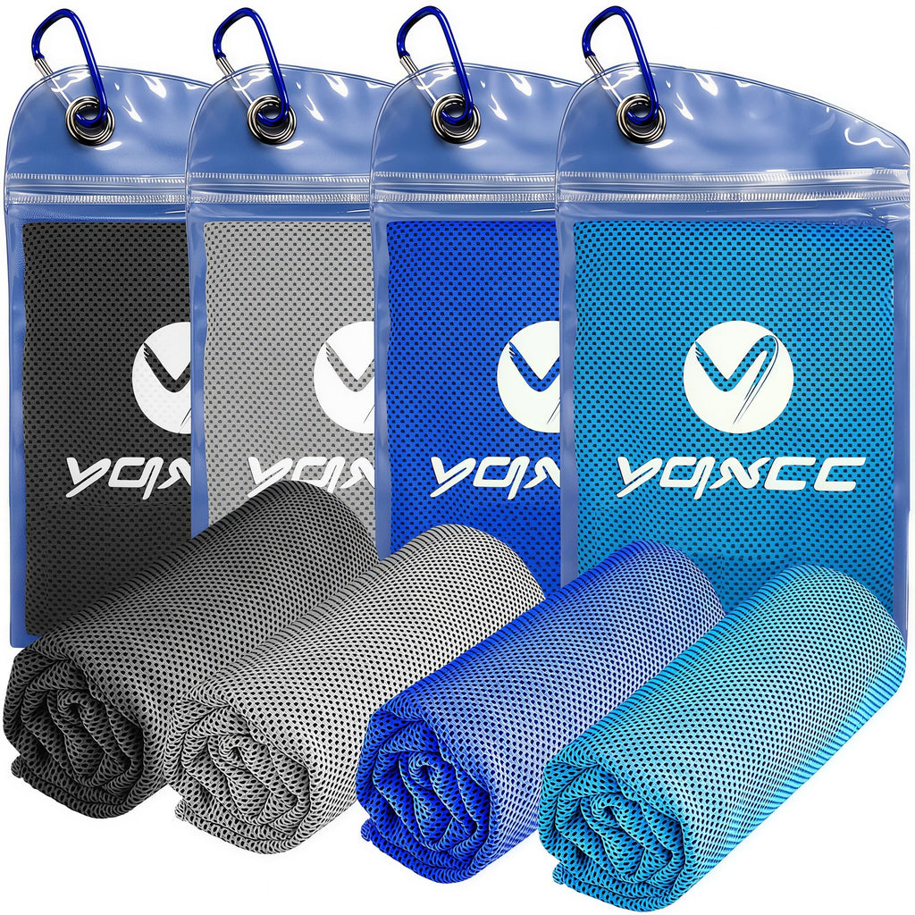 YQXCC 4 Pack Cooling Towels, 40"x12", Cool Cold for Neck & Face | Soft Breathable Microfiber, Instant Cool Sports Towel for Gym, Yoga, Golf, Running, Camping, Outdoor Activities & Hot Weather